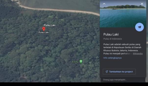 Tangkapan layar titik SOS di Pulau Laki yang terlihat di Google Maps 