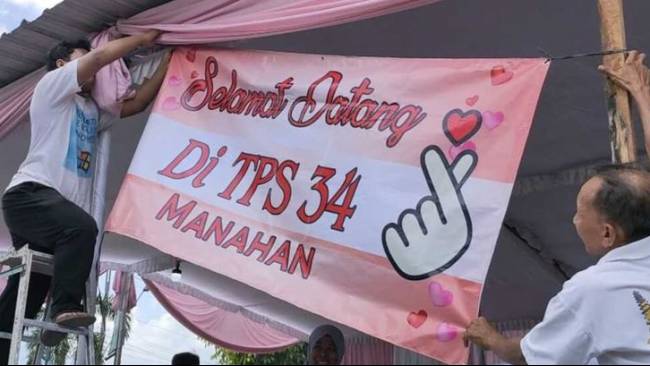 TPS 34 Manahan Solo Tempat Gibran Nyoblos Dihiasi Ornamen Valentine, Ada Simbol Finger Heart
