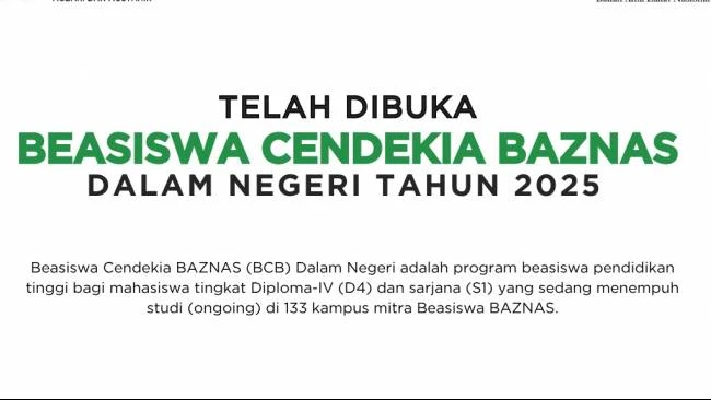 Pendaftaran Beasiswa Cendekia BAZNAS 2025 Resmi Dibuka, Cek Jadwal dan Syarat Lengkapnya