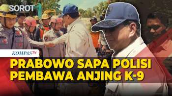 Momen Prabowo Sapa Polisi Yang Bawa Anjing K-9 Pencari Korban Hilang Banjir Sumatera
