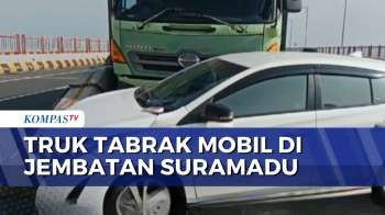 Diduga Sopir Mengantuk, Truk Muatan Pasir Tabrak Mobil Di Akses Jembatan Suramadu