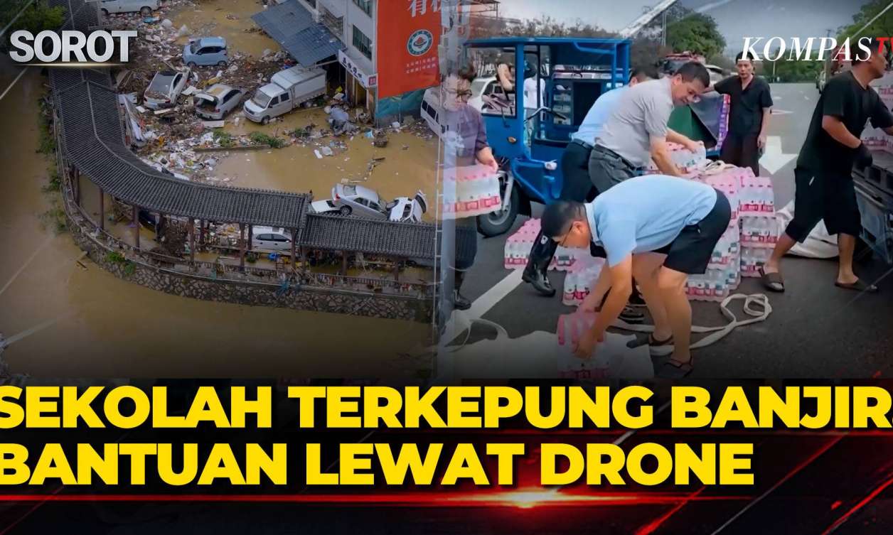 Drone Kirim Bantuan ke Sekolah di Zhejiang yang Terkepung Banjir Imbas Topan Saudel