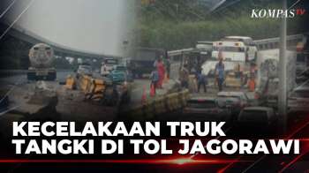 Diduga Sopir Ngantuk, Truk Tangki Tabrak Beton Pembatas Jalan Di Tol Jagorawi | KOMPAS PETANG