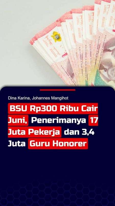 BSU Rp300 Ribu Cair Juni, Penerimanya 17 Juta Pekerja dan 3,4 Juta Guru Honorer