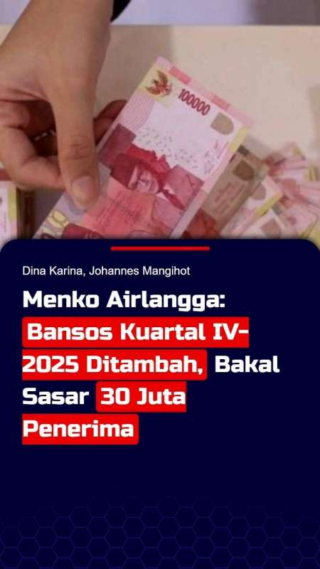 Airlangga: Bansos Kuartal IV-2025 Ditambah, Bakal Sasar 30 Juta Penerima