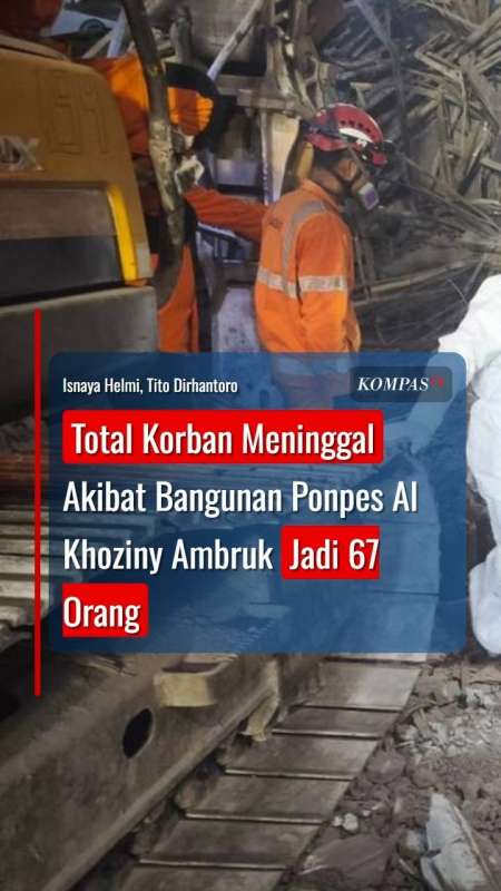 Total Korban Meninggal Akibat Bangunan Ponpes Al Khoziny Ambruk Jadi 67 Orang