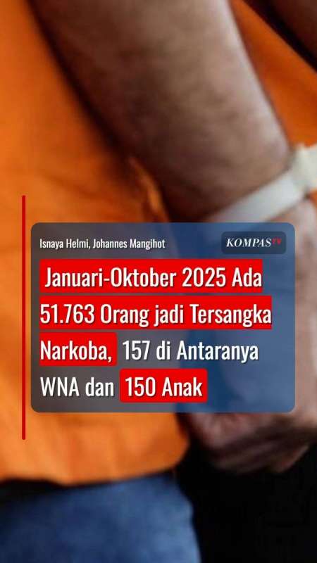 Januari-Oktober 2025 ada 51.763 Orang jadi Tersangka Narkoba, 157 WNA dan 150 Anak