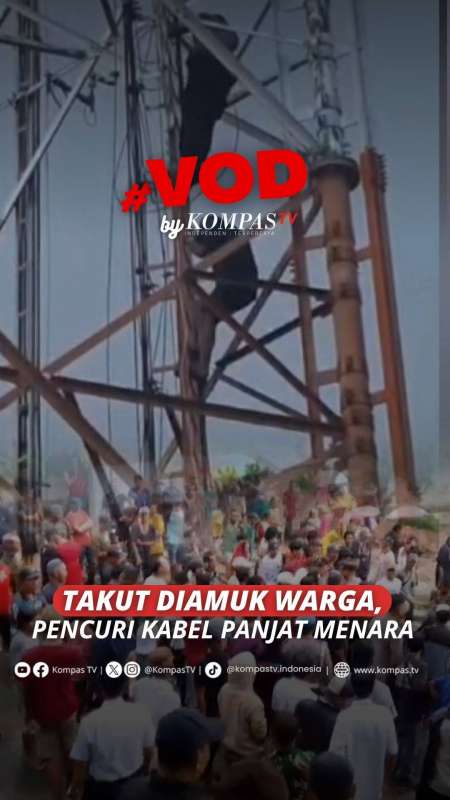 TAKUT DIAMUK WARGA PENCURI KABEL PANJAT MENARA DI LAMPUNG SELATAN