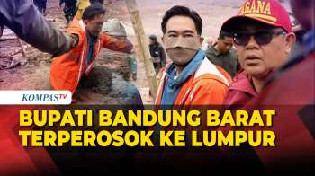 Momen Bupati Bandung Barat Jeje Terperosok Ke Lumpur Saat Tinjau Lokasi Longsor Di Cisarua