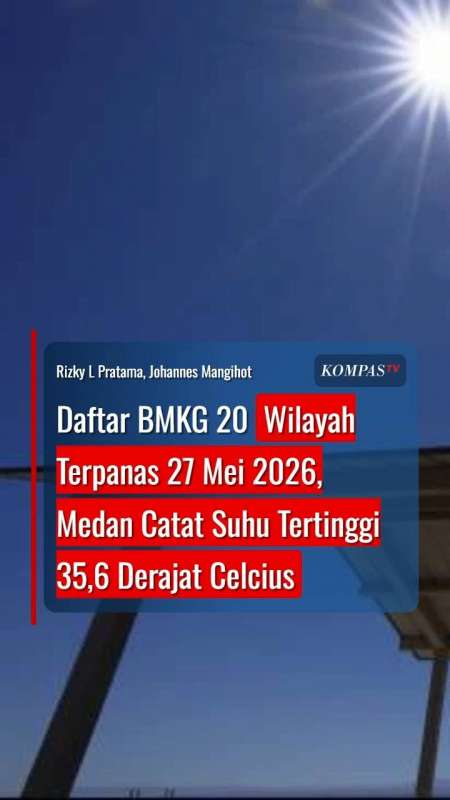 Daftar 20 Wilayah Terpanas 27 Mei 2026, Medan Catat Suhu Tertinggi 35,6 Derajat Celcius
