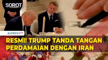Detik-Detik Presiden AS Donald Trump Tanda Tangan Damai Dengan Iran, Buat Macron Tepuk Tangan