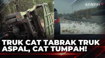 Truk Cat Tabrak Truk Aspal di Tol Cipularang | KOMPAS PETANG