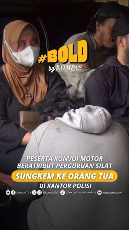 PESERTA KONVOI MOTOR BERATRIBUT PERGURUAN SILAT SUNGKEM KE ORANG TUA DI KANTOR POLISI
