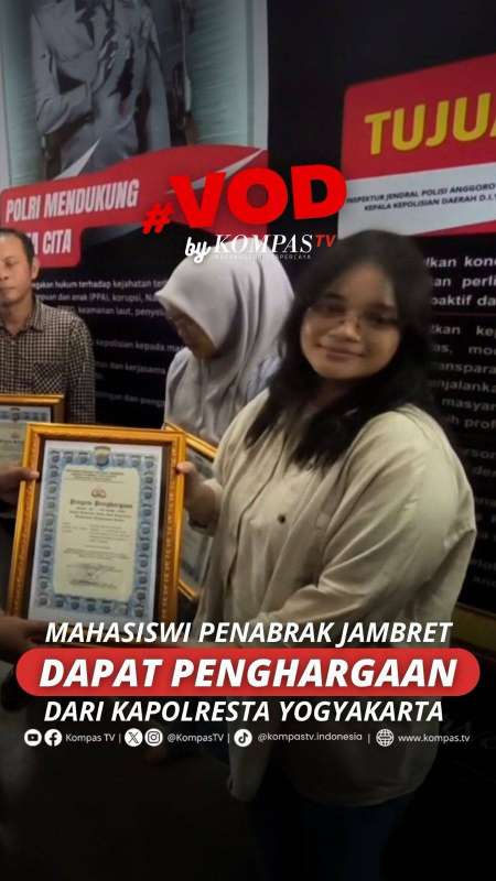 MAHASISWI PENABRAK JAMBRET DAPAT PENGHARGAAN DARI KAPOLRESTA YOGYAKARTA