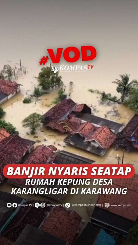 BANJIR NYARIS SETAP RUMAH KEPUNG DESA DI KARAWANG