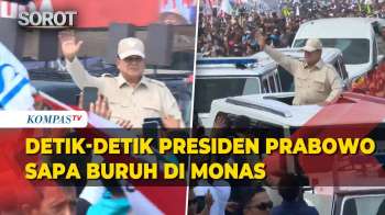 Detik-detik Presiden Prabowo Sapa Buruh Di Monas, Lempar Topi Dari Atas Panggung