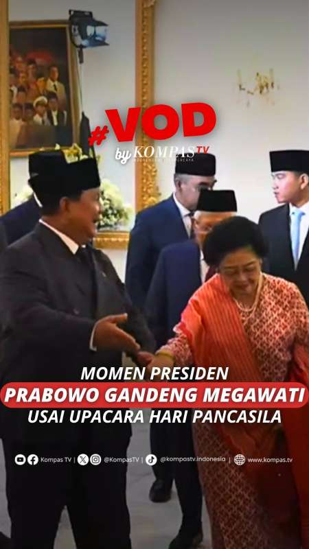 MOMEN PRESIDEN PRABOWO GANDENG MEGAWATI USAI UPACARA HARI PANCASILA