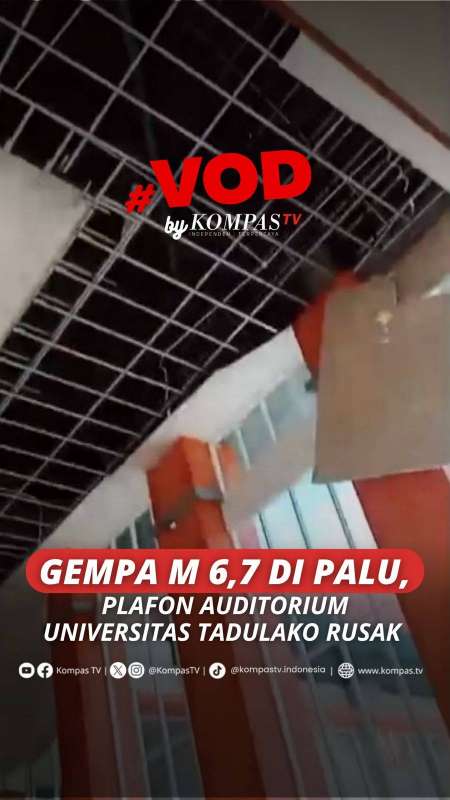 GEMPA M 6,7 DI PALU, PLAFON AUDITORIUM UNIVERSITAS TADULAKO RUSAK 