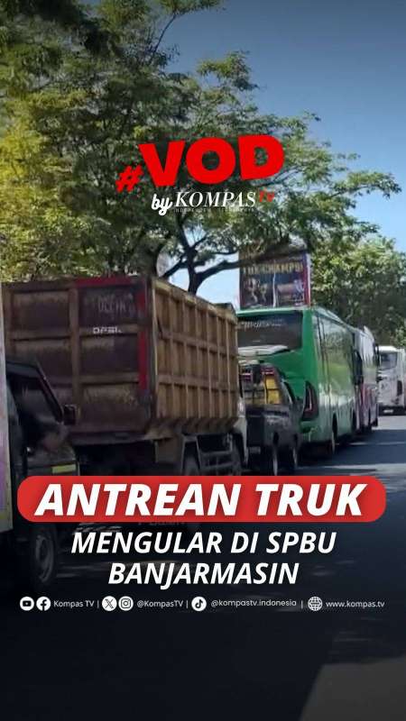 ANTREAN TRUK MENGULAR DI SPBU BANJARMASIN 
