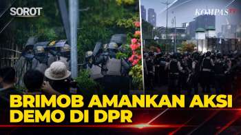 Momen Brimob Amankan Aksi Massa Demo Di Depan Gedung DPR RI