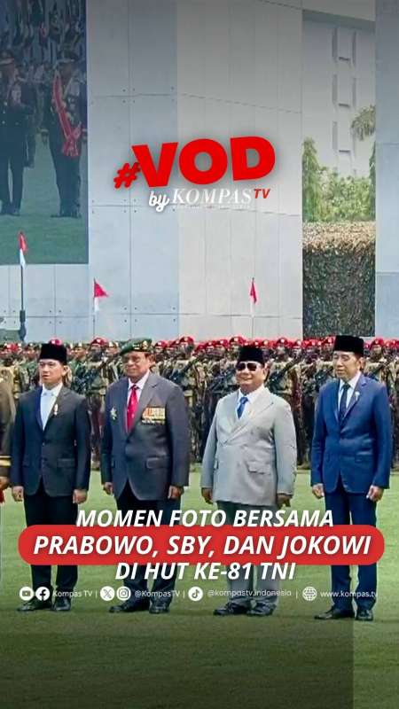 Momen Foto Bersama Presiden Prabowo, SBY,  Jokowi, dan Wapres Gibran di HUT ke-81 TNI