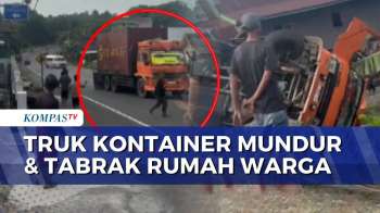 Diduga Rem Blong, Truk Kontainer Mundur Dan Tabrak Rumah Warga Di Pinrang Sulsel