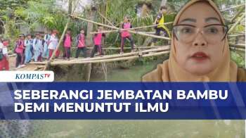 Miris! Siswa SD Di Pandeglang Harus Seberangi Jembatan Bambu Rawan Ambruk Demi Bisa Sekolah