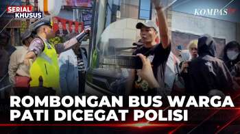 Bus Massa Aliansi Masyarakat Pati Dilarang Masuk Alun-Alun, Sempat Bersitegang Dengan Polisi