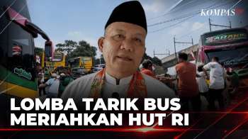 Unik! Warga, Sopir, Dan Petugas Terminal Lebak Bulus Ikuti Lomba Tarik Bus HUT Ke-81 RI