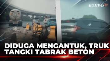 Diduga Tertidur Saat Menyetir, Truk Tangki Gas Tabrak Pembatas Tol Jagorawi | KOMPAS PETANG
