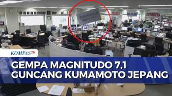 Rekaman CCTV Gempa M 7,1 Guncang Kumamoto Jepang, Karyawan Langsung Berlindung Di Bawah Meja