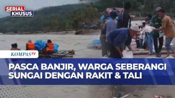 Banjir-Longsor Sumatera Putus Akses 6 Desa, Warga Seberangi Sungai Gunakan Rakit dan Tali