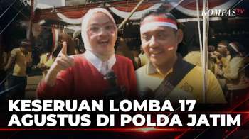 Semarak HUT Ke-81 RI Di Polda Jatim, Personel Ikuti Lomba Masukkan Paku Hingga Makan Kerupuk